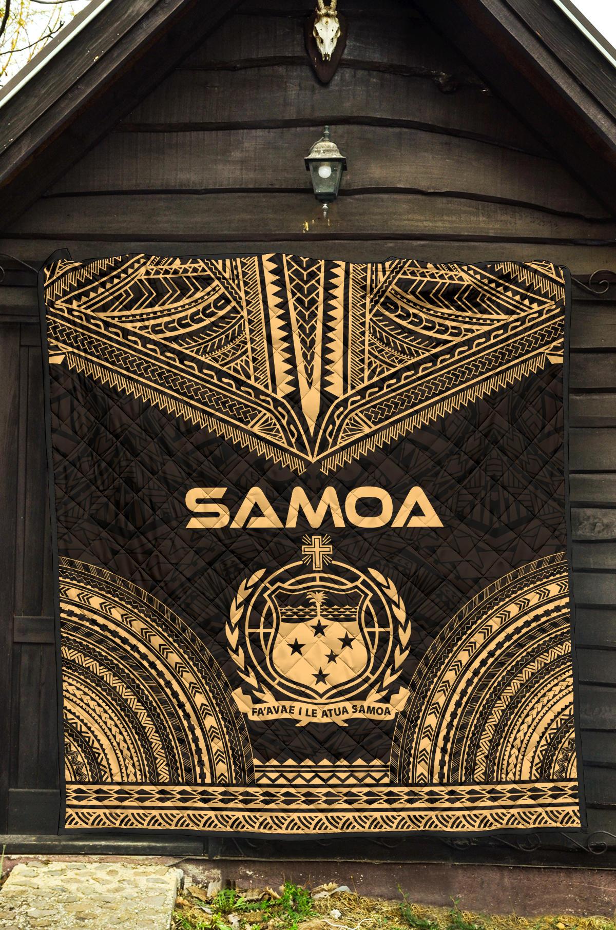 Samoa Premium Quilt - Samoa Coat Of Arms Polynesian Chief Gold Version - Polynesian Pride