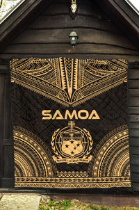 Samoa Premium Quilt - Samoa Coat Of Arms Polynesian Chief Gold Version - Polynesian Pride
