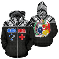 Tonga and Samoa All Over Zip up Hoodie Polynesian Combine Style Unisex White - Polynesian Pride