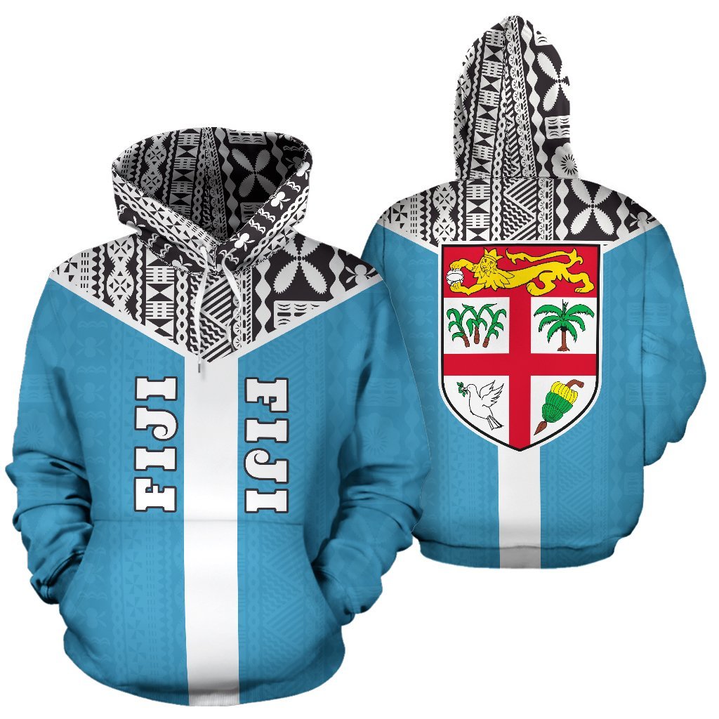 Fiji Tapa Pullover Hoodie Fiji Flag A6 Unisex Blue - Polynesian Pride