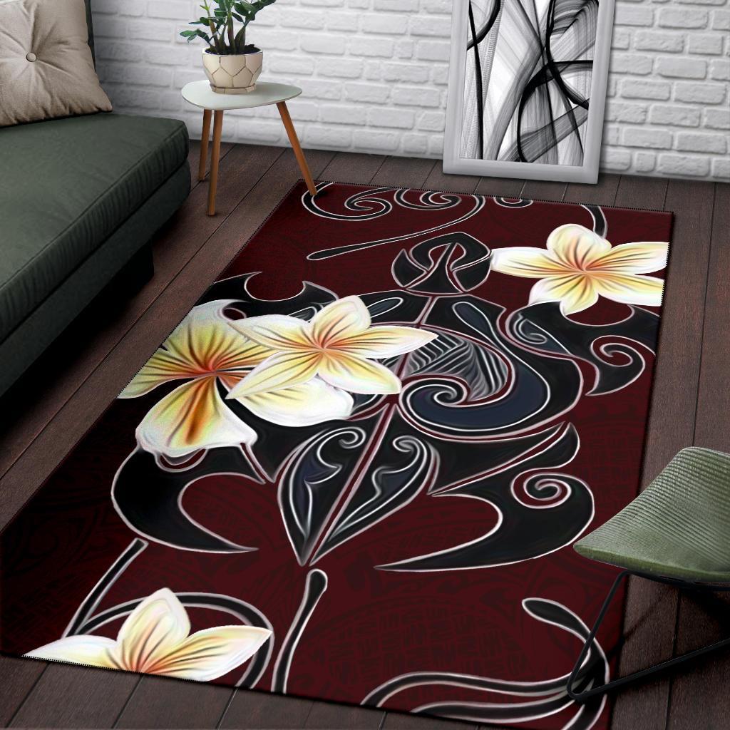 Turtle Poly Trinal Plumeria Red Area Rug AH - Polynesian Pride