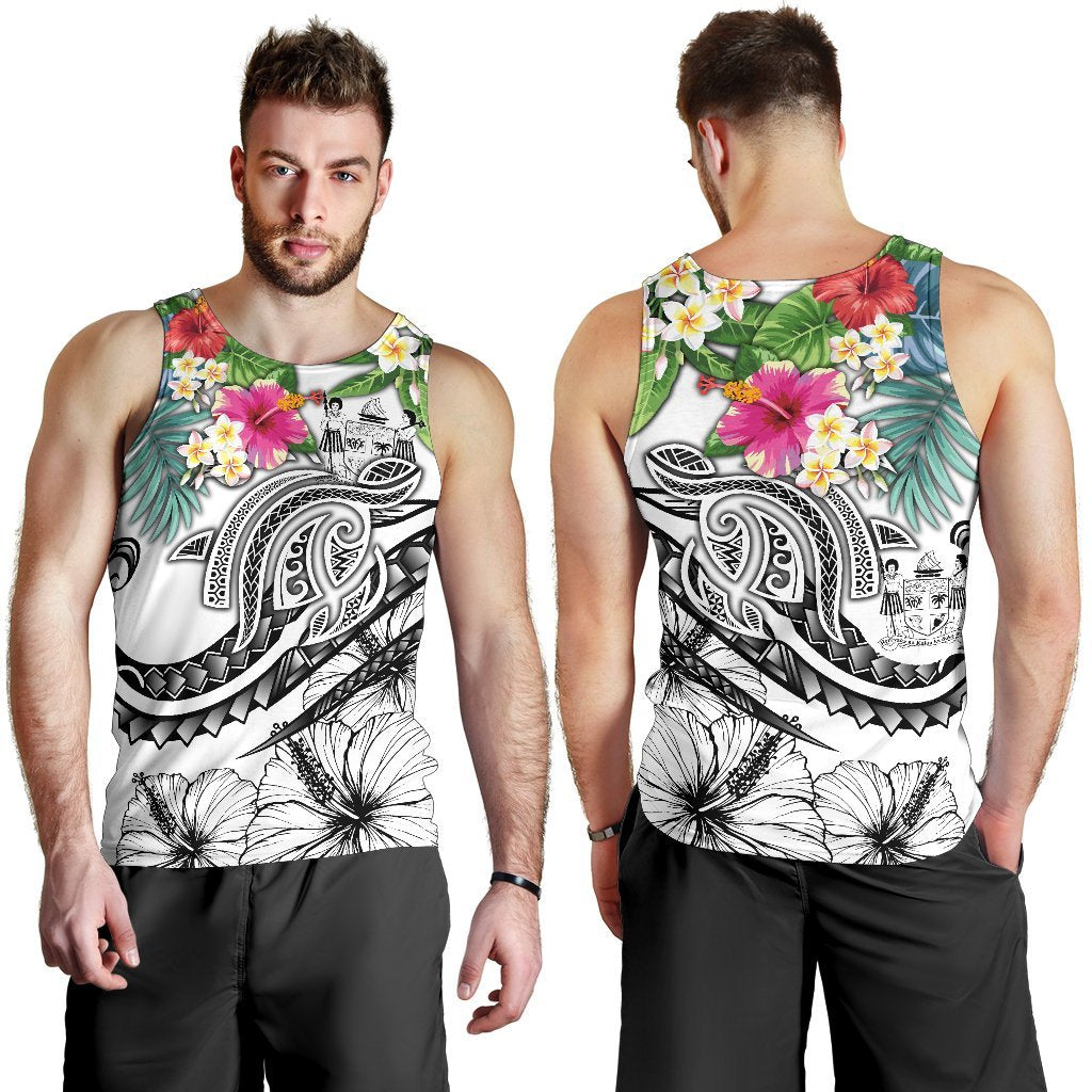 Fiji Polynesian Men's Tank Top - Summer Plumeria (White) - Polynesian Pride