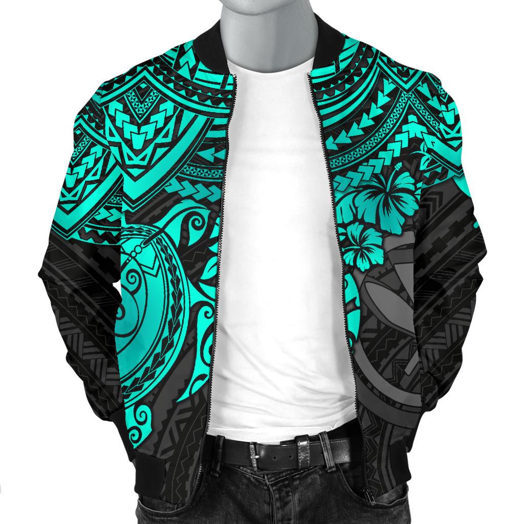 Polynesian Hawaii Bomber Jacket (Men) - Turquoise Turtle - Polynesian Pride