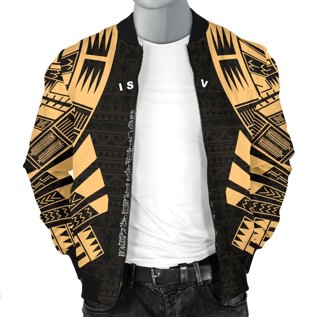 Society Islands Men Bomber Jackets - Polynesian Tattoo Gold - Polynesian Pride
