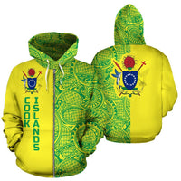 Cook Islands Zip up Hoodie Cook Islands Coat of Arms Polynesian Tattoo Half Style TH0 Unisex Yellow - Polynesian Pride