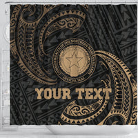 Northern Mariana Islands Polynesian Custom Personalised Shower Curtain - Gold Tribal Wave - Polynesian Pride
