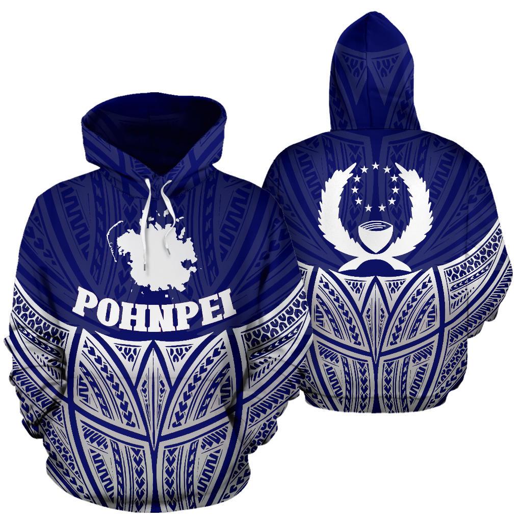 Pohnpei Polynesian Hoodie Blue Pride Map nd Seal Unisex Blue - Polynesian Pride