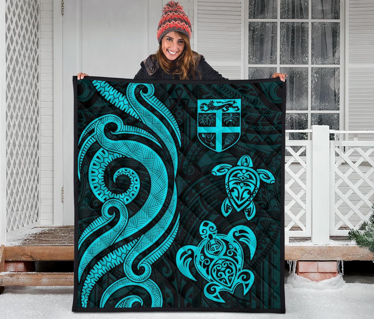 Fiji Polynesian Premium Quilt - Turquoise Tentacle Turtle - Polynesian Pride