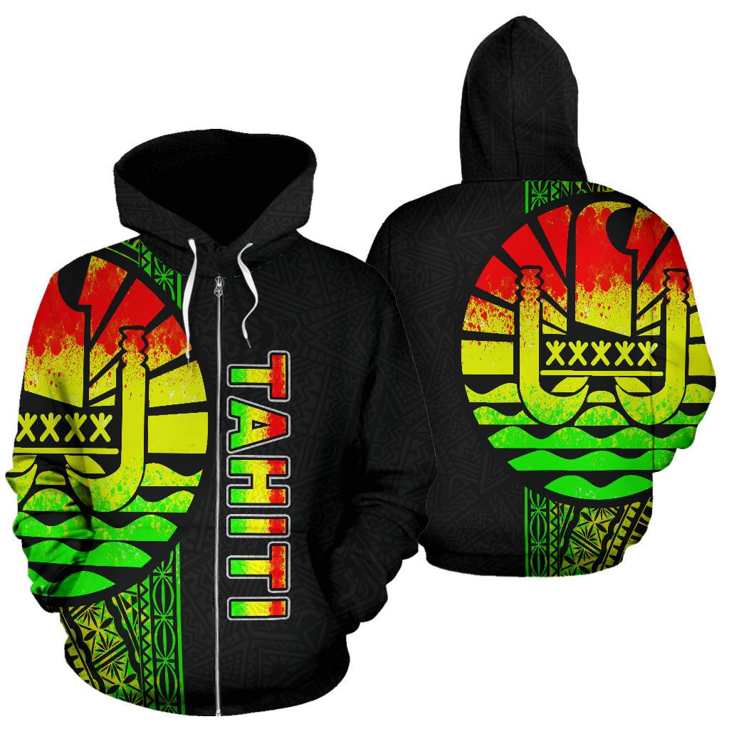 Tahiti (French Polynesia) Polynesian Zip up Hoodie Reggae Line Unisex Reggae - Polynesian Pride