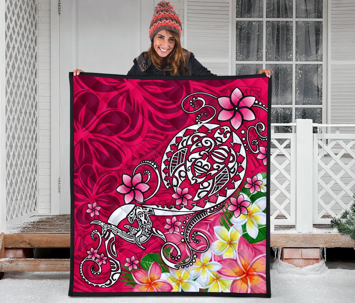 Polynesian Premium Quilt - Turtle Plumeria Pink Color - Polynesian Pride