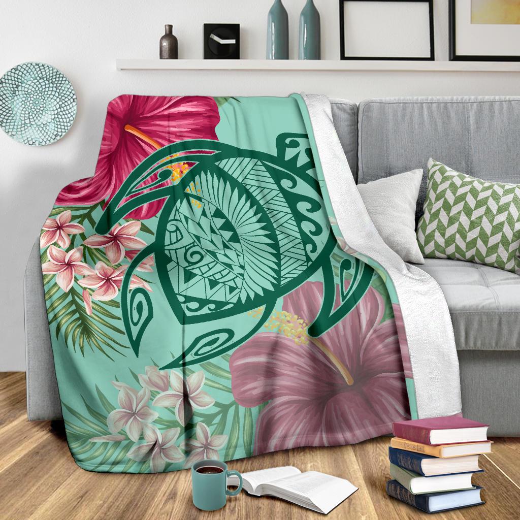 Hawaii Turtle Hibiscus Plumeria Premium Blanket - Hug Style - Polynesian Pride