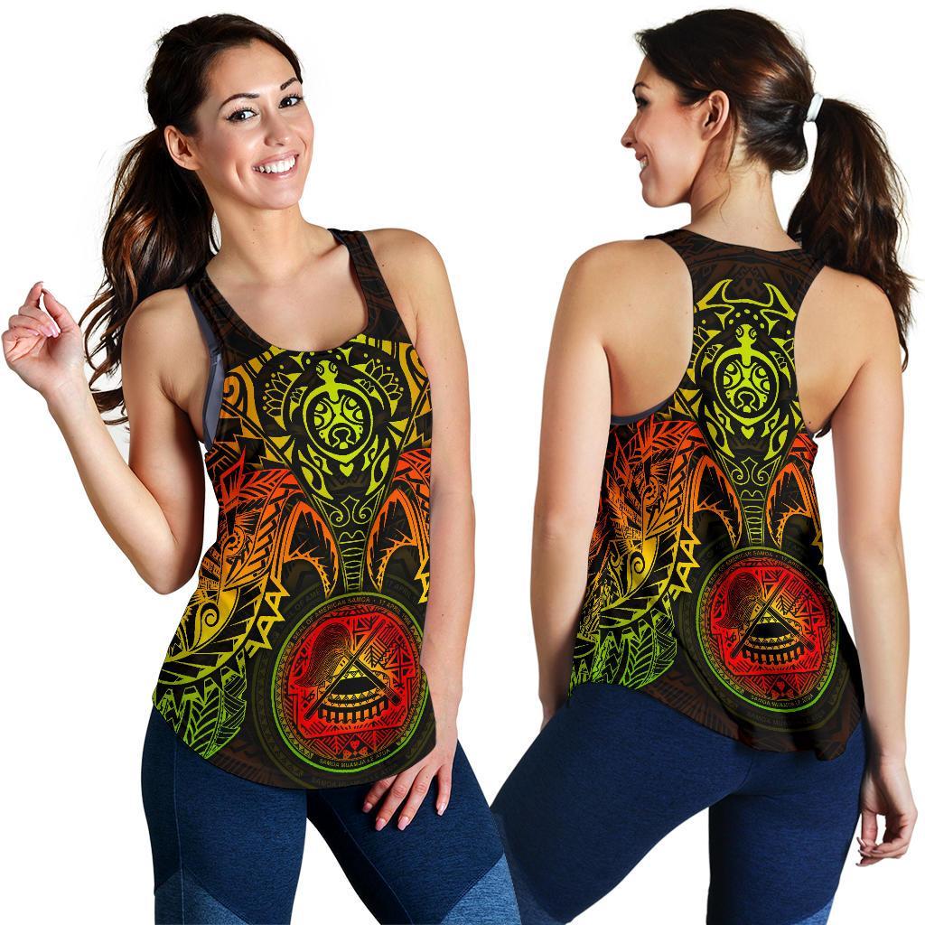 American Samoa Polynesian Women's Racerback Tank - Reggae Turtle Manta Ray RED - Polynesian Pride