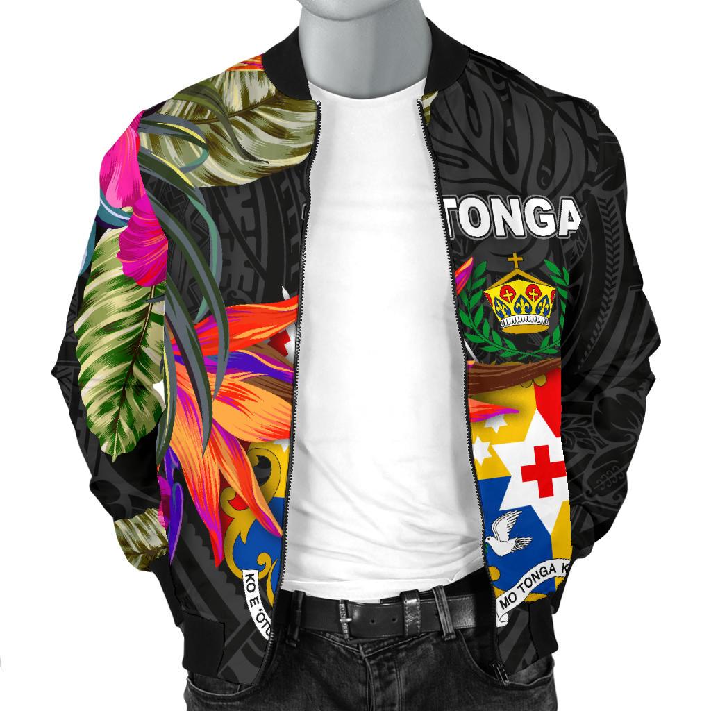 Tonga Men's Bomber Jacket - Polynesian Hibiscus Pattern - Polynesian Pride