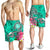 American Samoa Polynesian Men's Shorts - Turtle Plumeria (Turquoise) - Polynesian Pride