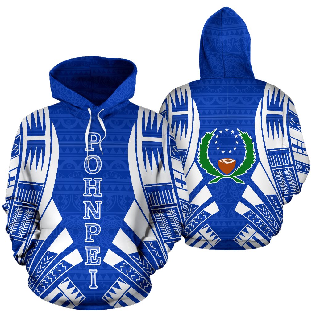 Pohnpei All Over Hoodie Blue Tattoo Style Unisex Blue White - Polynesian Pride
