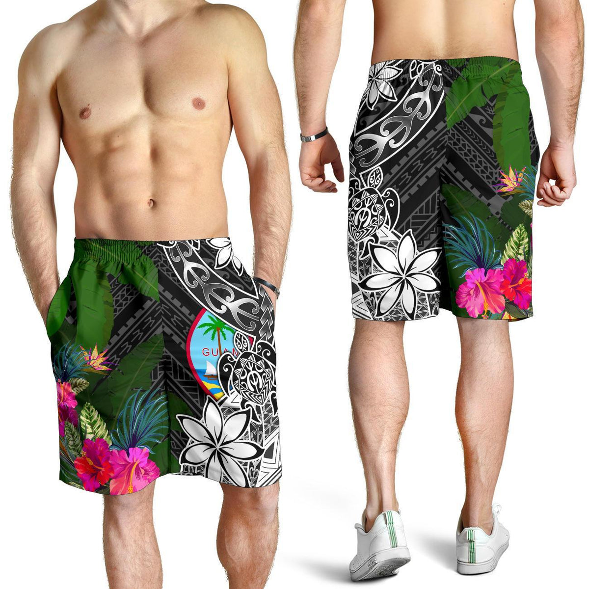 Guam Men Shorts - Turtle Plumeria Banana Leaf - Polynesian Pride