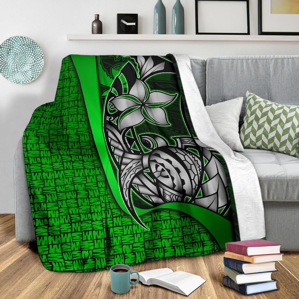 Pohnpei Micronesia Premium Blanket Green - Turtle With Hook - Polynesian Pride
