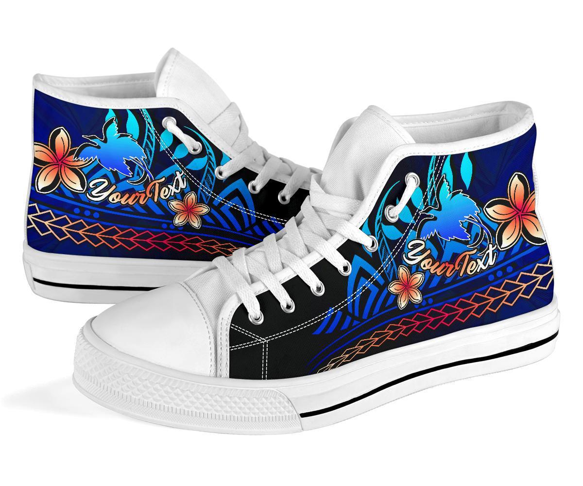 Papua New Guinea Custom Personalised High Top Shoes Blue - Vintage Tribal Mountain - Polynesian Pride