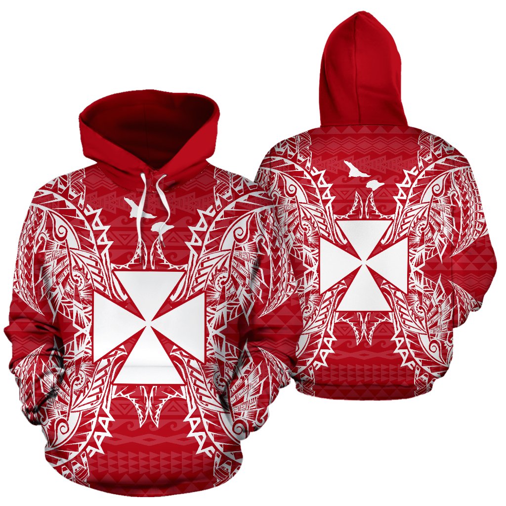 Wallis nd Futuna Polynesian ll Over Hoodie Map Red White Unisex Red nd White - Polynesian Pride