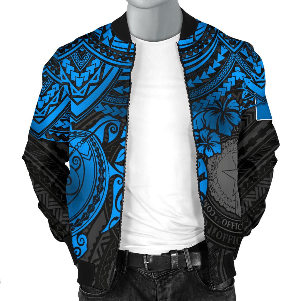 Northern Mariana Islands Polynesian Bomber Jacket (Men) - Blue Turtle - Polynesian Pride