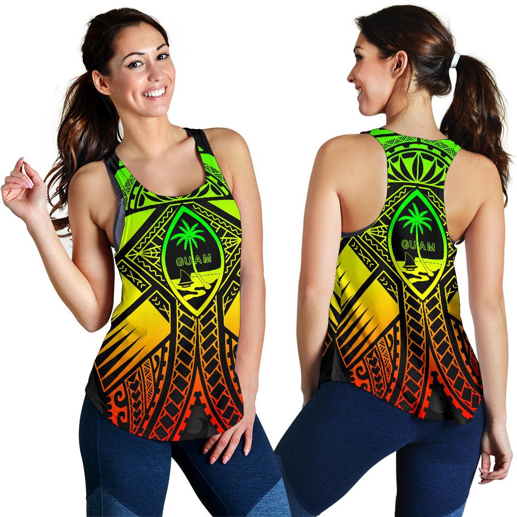 Guam Polynesian Women's Racerback Tank - Guam Reggae Seal with Polynesian Tattoo Art - Polynesian Pride