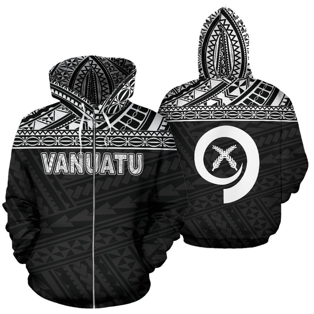 Vanuatu Polynesian Zip up Hoodie Black Unisex Black - Polynesian Pride