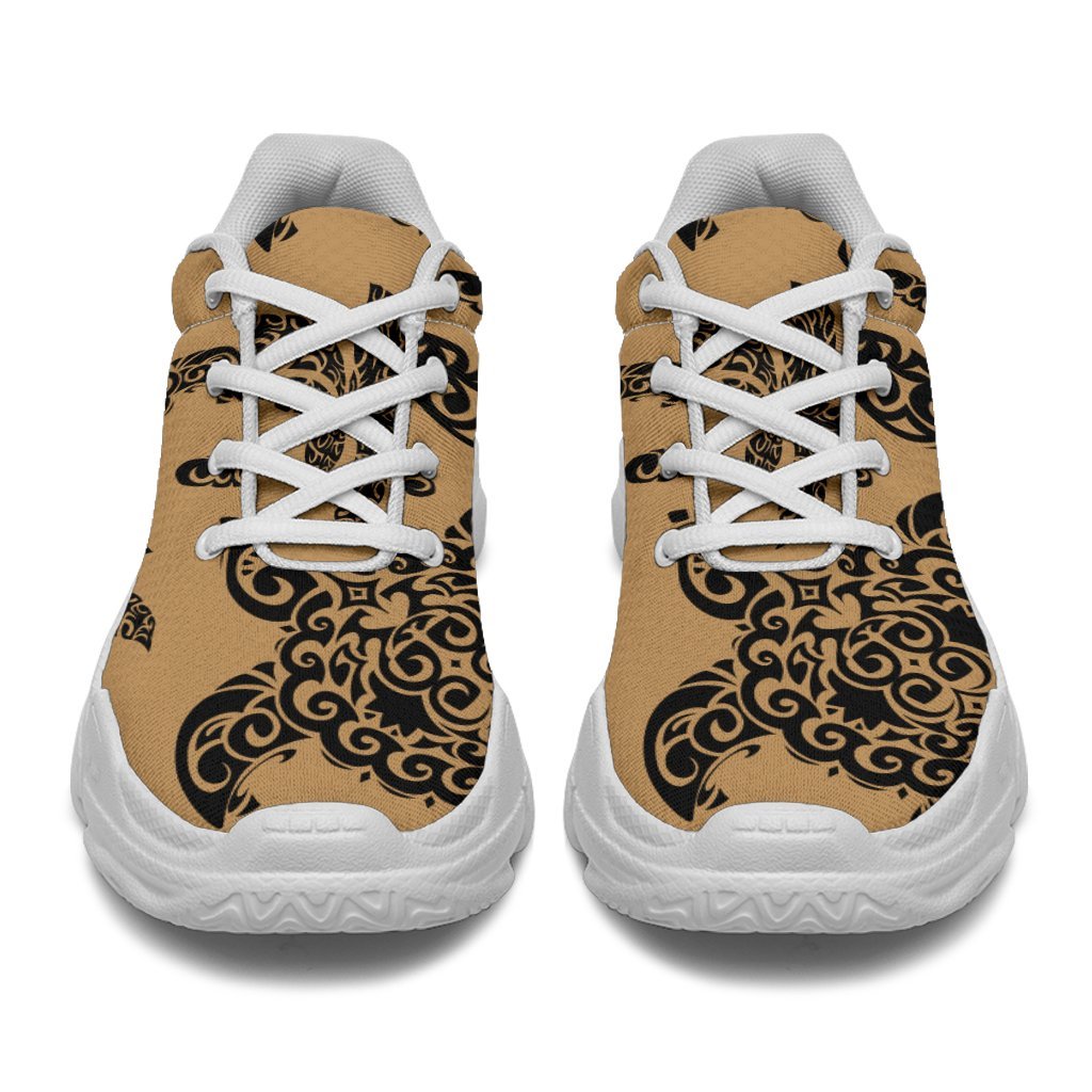Polynesian Turtle Palm And Sea Pebbles Gold Chunky Sneakers - Polynesian Pride