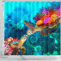 Cook Islands Shower Curtain - Sea Turtle Coral Treasure - Polynesian Pride