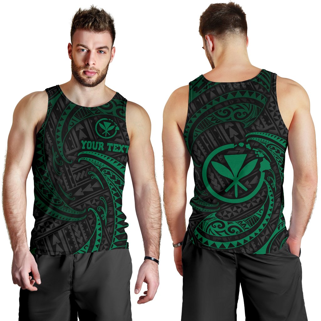 Hawaii Polynesian Custom Personalised Men's Tank Top - Green Tribal Wave Green - Polynesian Pride