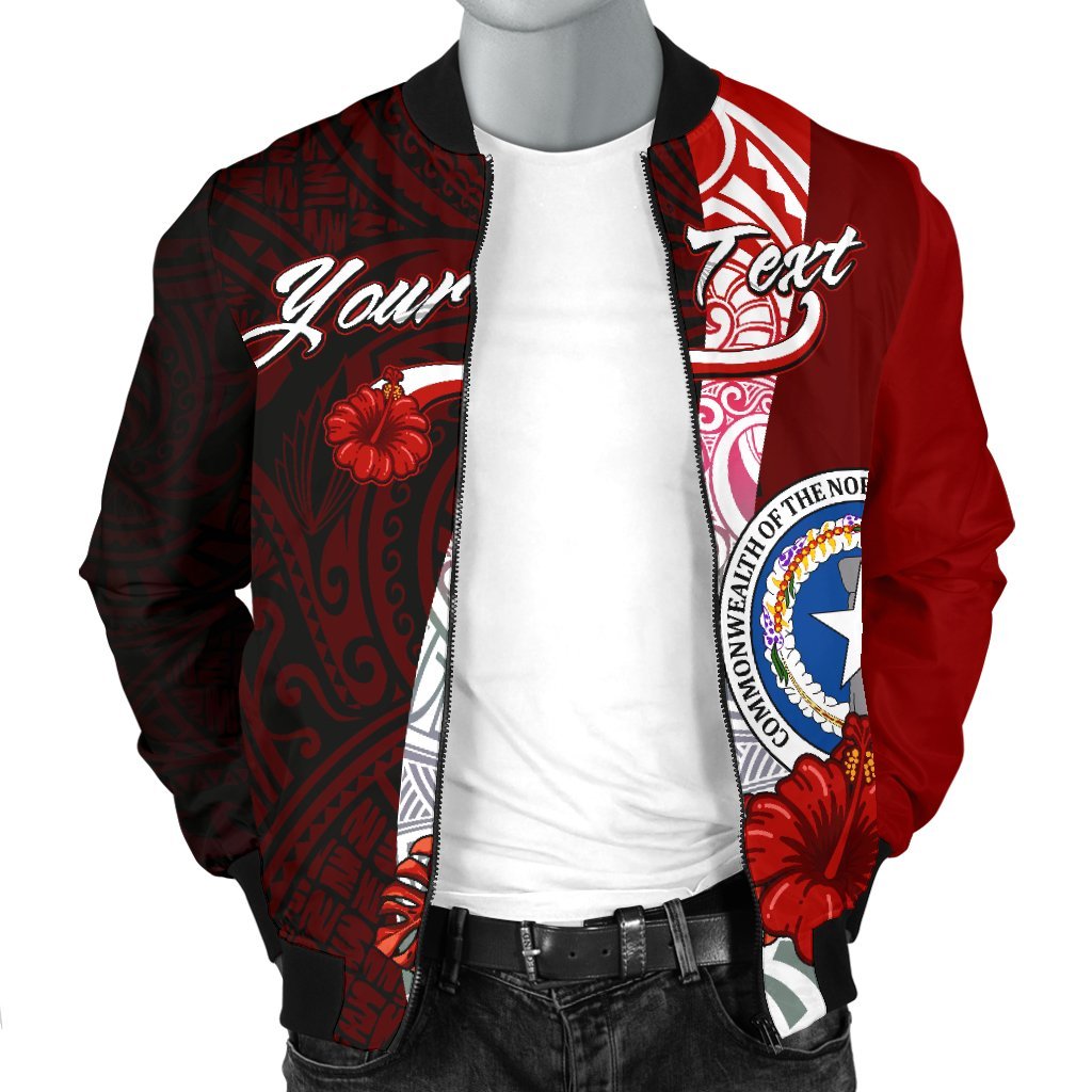 Northern Mariana Islands Polynesian Custom Personalised Men's Bomber Jacket - Coat Of Arm With Hibiscus - Polynesian Pride