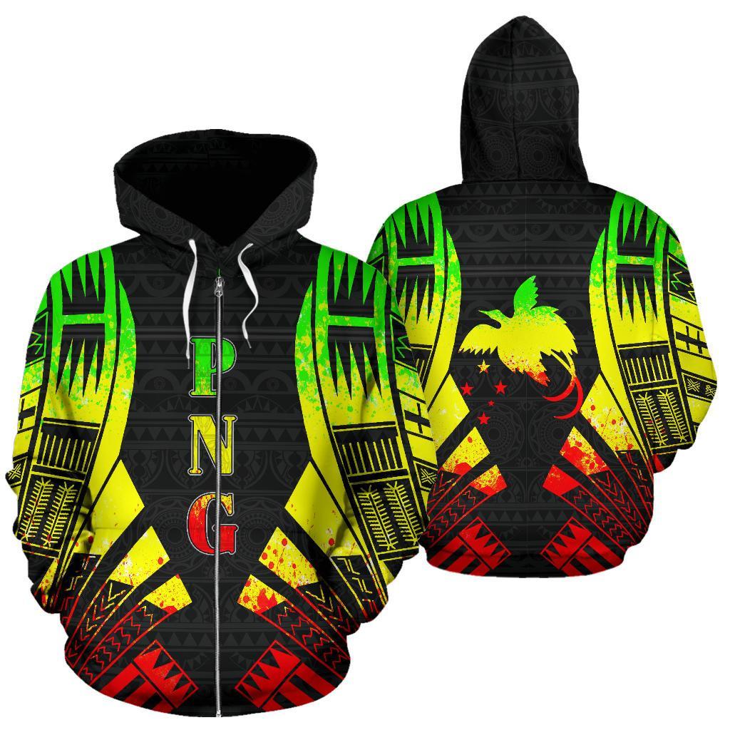 Papua New Guinea Polynesian All Over Zip up Hoodie Reggae Tattoo Unisex Reggae - Polynesian Pride