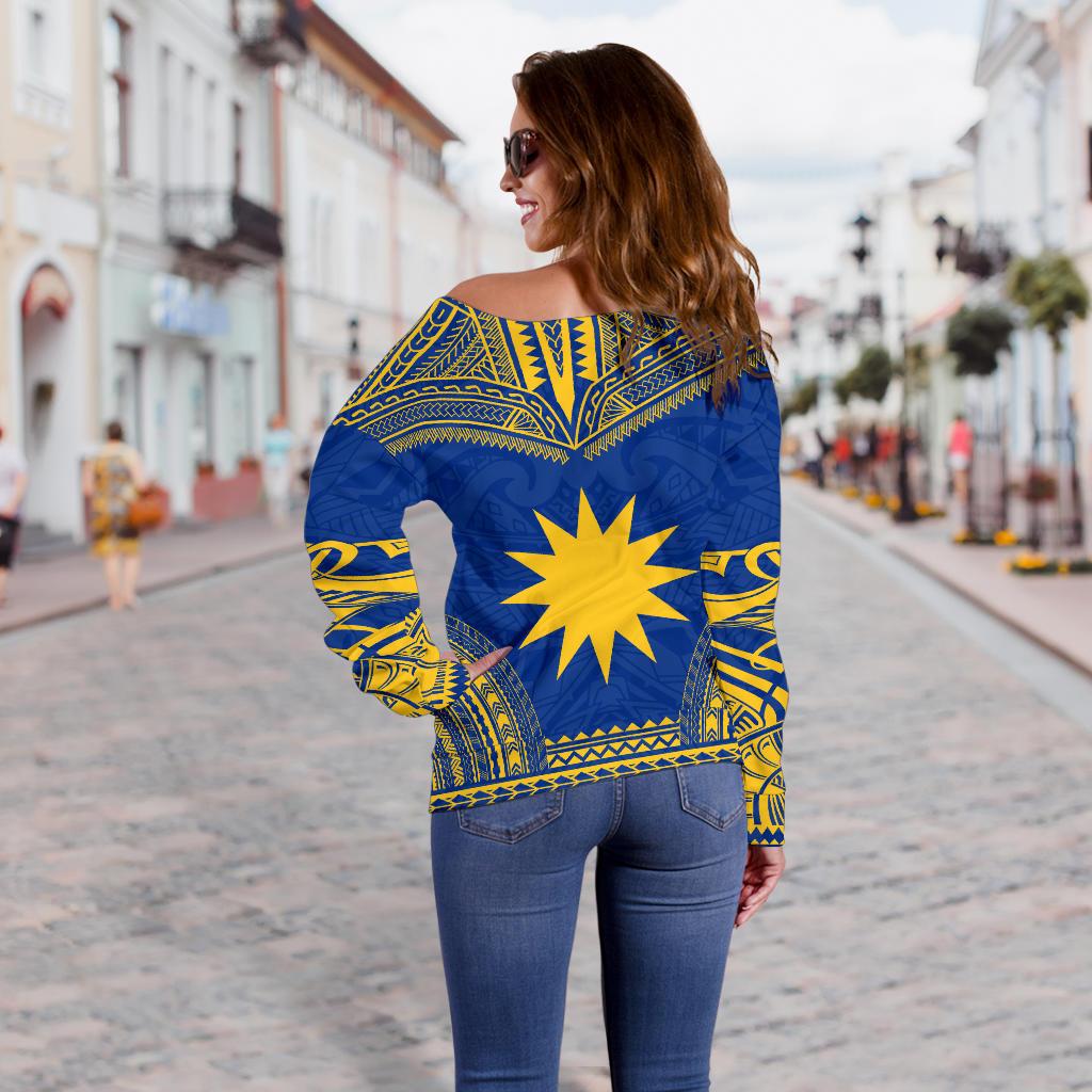 Nauru Flag Polynesian Chief Women's Off Shoulder Sweater - Polynesian Pride