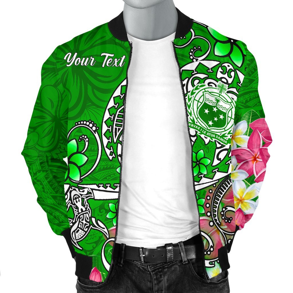 Samoa Custom Personalised Men's Bomber Jacket - Turtle Plumeria (Green) - Polynesian Pride