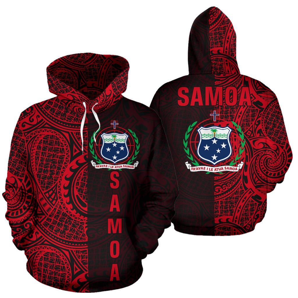 Samoa Hoodie Samoa Coat of Arms Polynesian Tattoo Style Unisex Red - Polynesian Pride