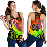 Tahiti Women's Racerback Tank - Polynesian Hook And Hibiscus (Reggae) - Polynesian Pride