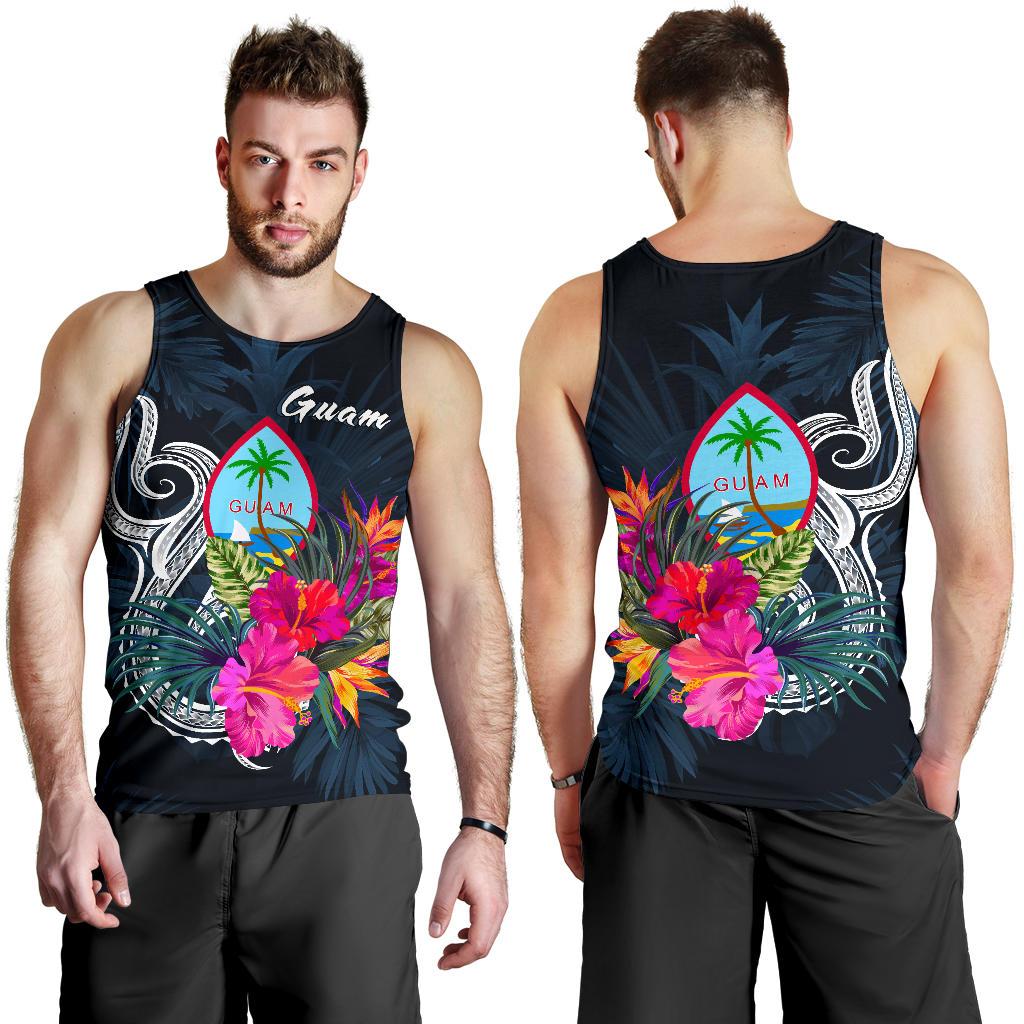Guam Polynesian Men's Tank Top - Tropical Flower Blue - Polynesian Pride