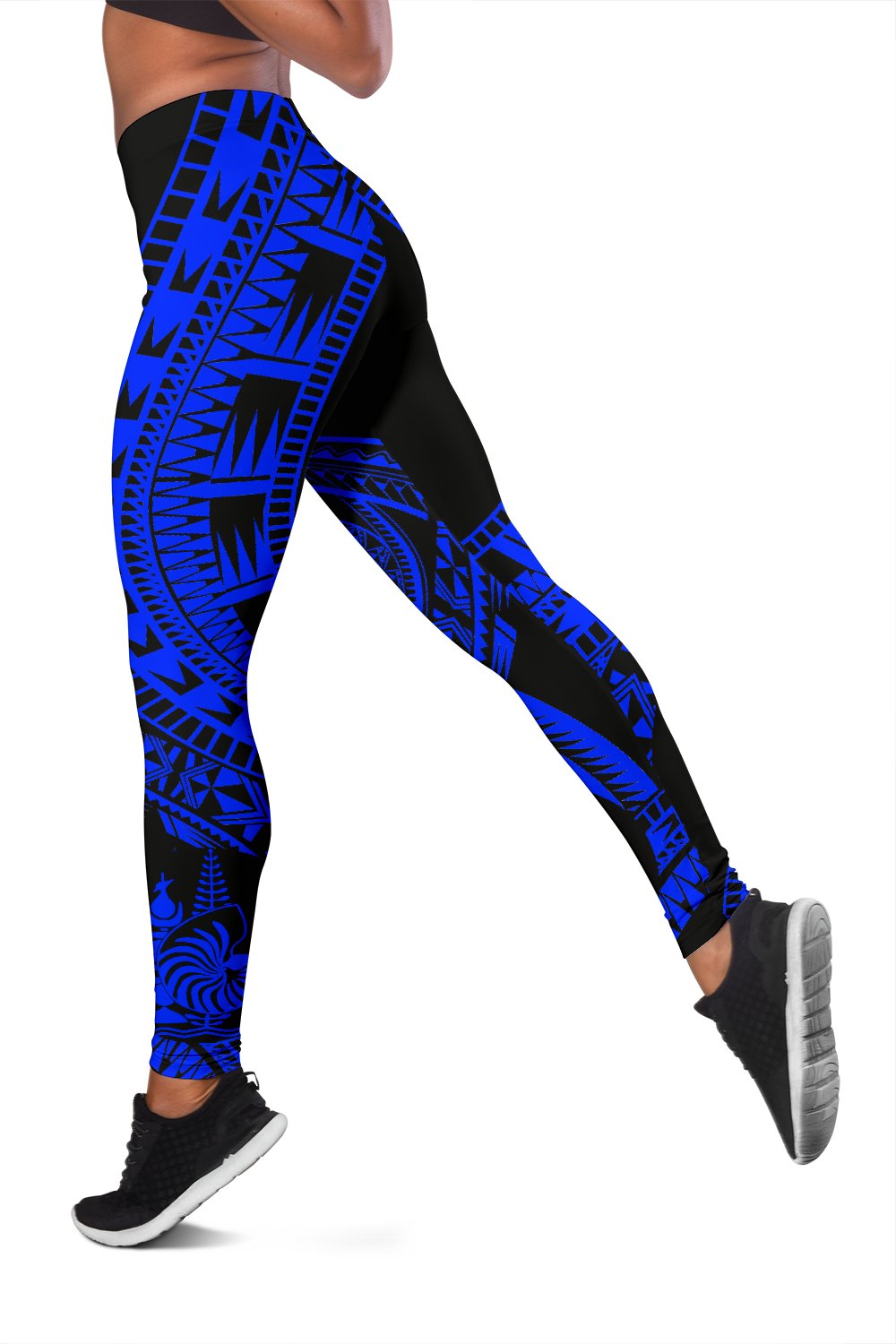 New Caledonia Women Leggings Polynesian Pattern Blue - Polynesian Pride