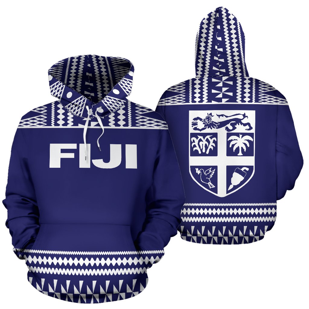 Fiji Tapa All Over Hoodie Blue and White Version Unisex Blue And White - Polynesian Pride