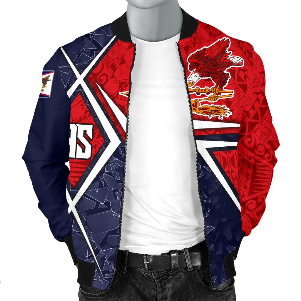 American Samoa Men's Bomber Jacket - AS Flag with Polynesian Patterns - Polynesian Pride