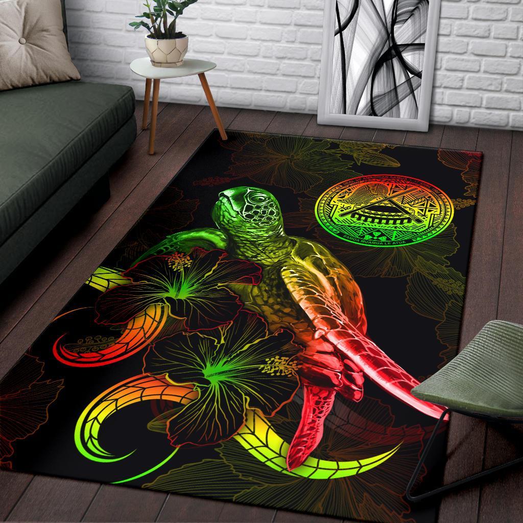 American Samoa Polynesian Area Rugs - Turtle With Blooming Hibiscus Reggae - Polynesian Pride