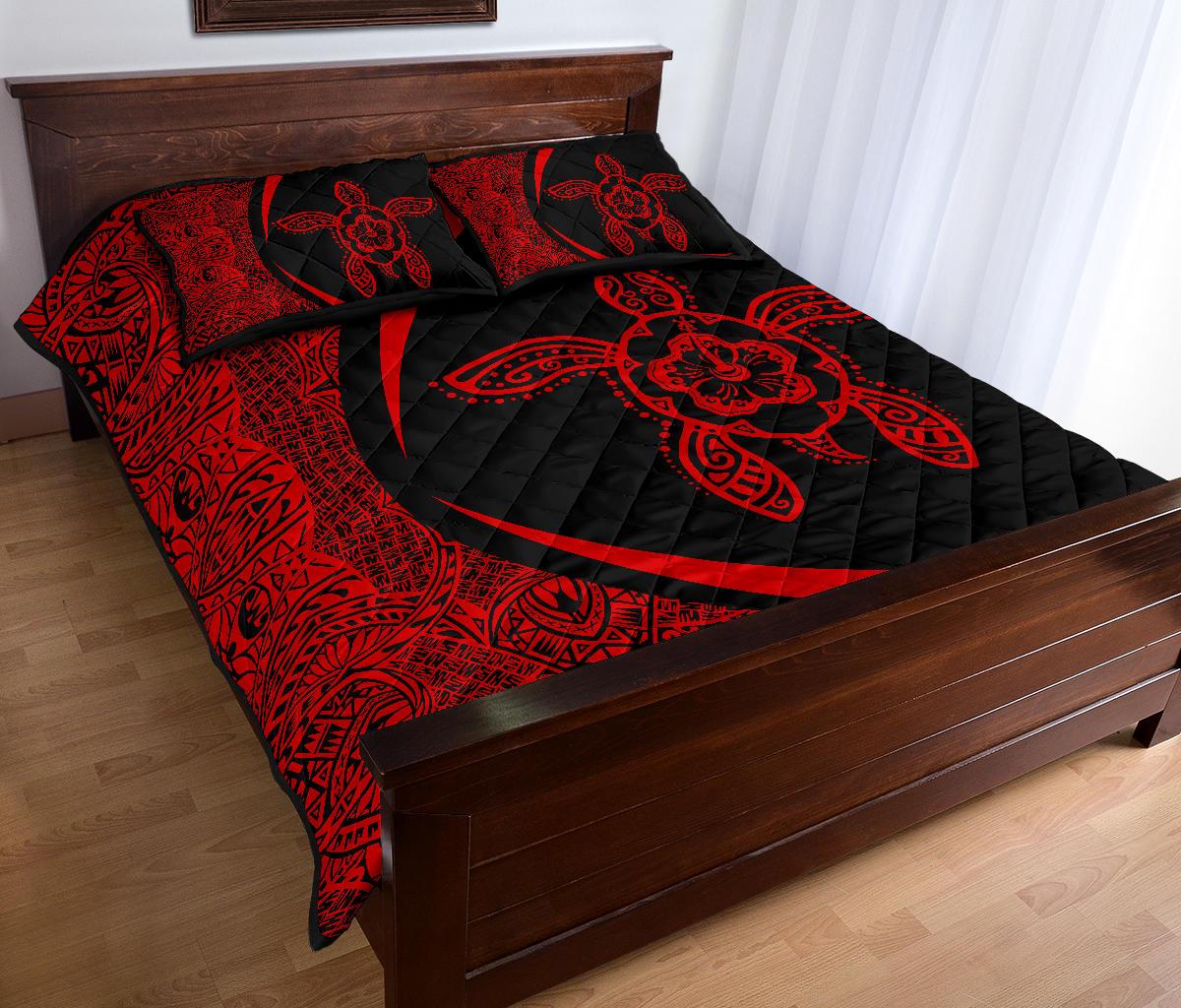 Hawaiian Polynesian Turtle Quilt Bed Set - Circle Style Red - Polynesian Pride