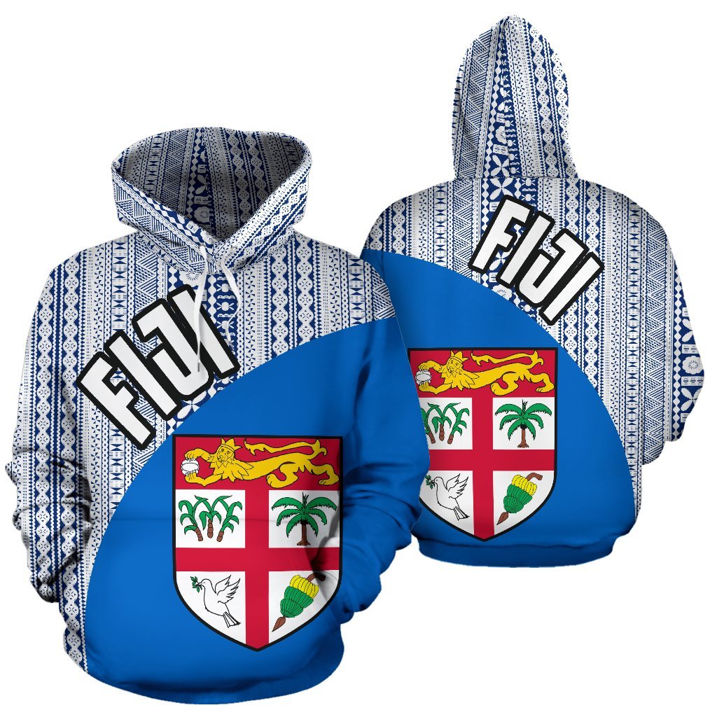 Fiji Tapa Hoodie Fiji Flag Unisex Blue - Polynesian Pride