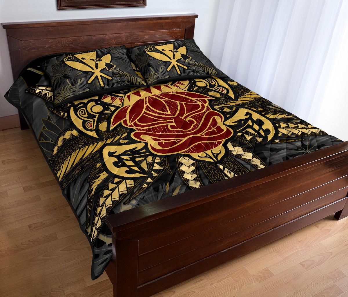 Hawaii Turtle Polynesian Tropical Gold Quilt Bed Set - Alone Style - AH - Polynesian Pride