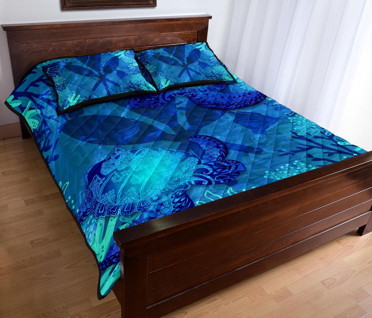 Hawaii Polynesian Turtle Quilt Bed Set - Hawaii Kanaka Maoli & Sea Turtle - Polynesian Pride