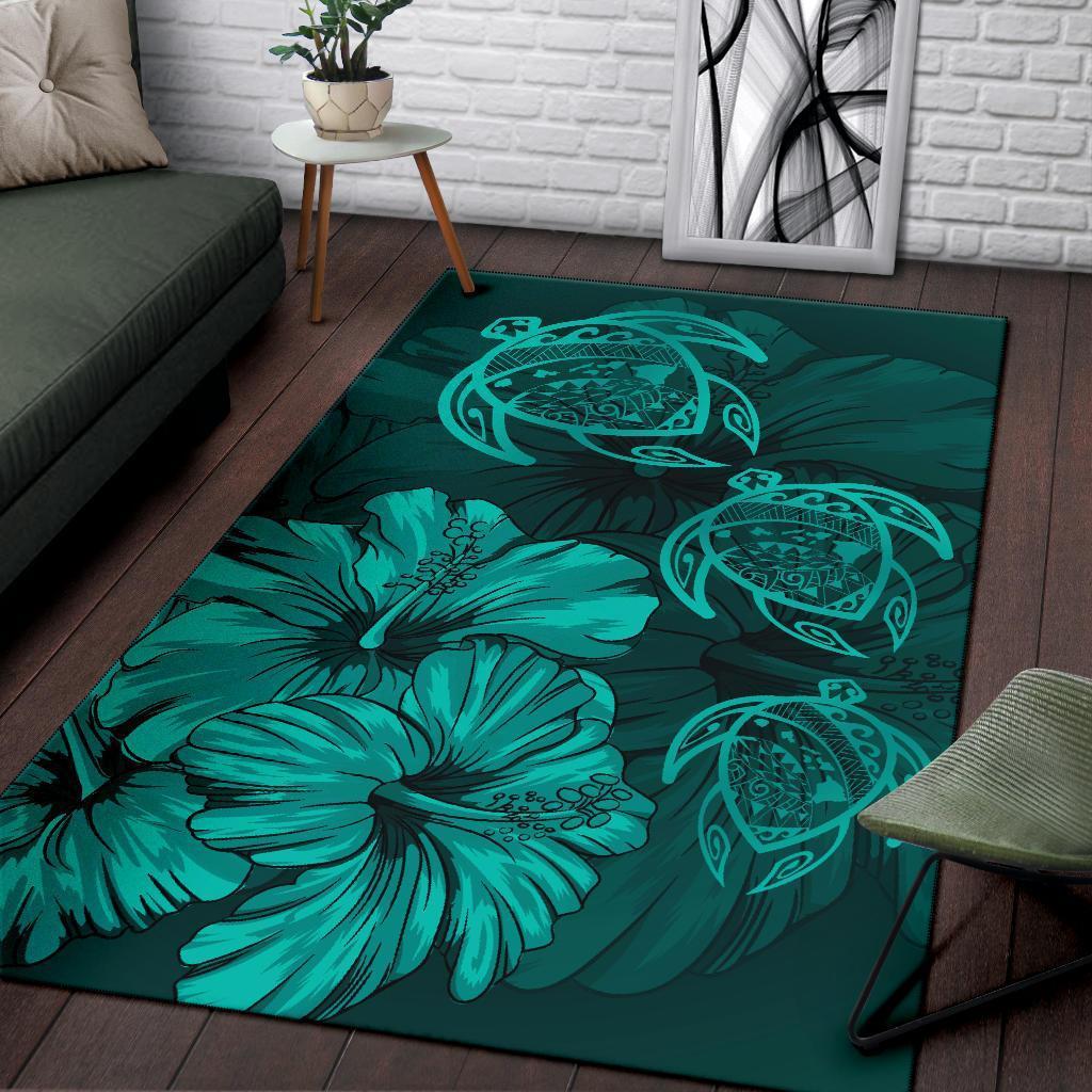 Hawaiian Map Hibiscus Flowers Vintage Polynesian Rug AH - Polynesian Pride