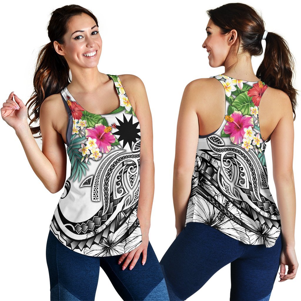 Nauru Polynesian Women's Racerback Tank - Summer Plumeria (White) - Polynesian Pride