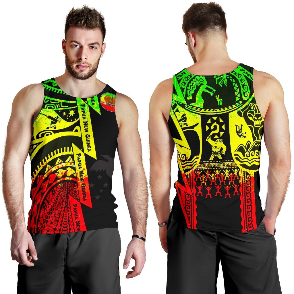Polynesian Guinea Men's Tank Top - Moana Maui Tattoo With Coat Of Arm Guinea Reggae - Polynesian Pride