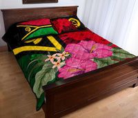 Vanuatu Quilt Bed Set - Vanuatu Flag with Hibiscus - Polynesian Pride