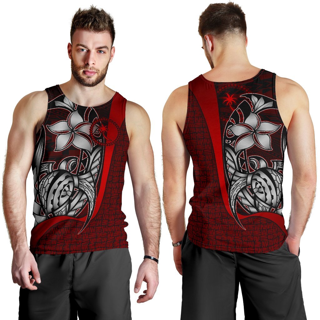 Chuuk Micronesia Men's Tank Top Red - Turtle With Hook Red - Polynesian Pride