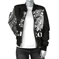 Sun In Leo Zodiac Women Bomber Jacket Polynesian Tattoo Simple - White - Polynesian Pride